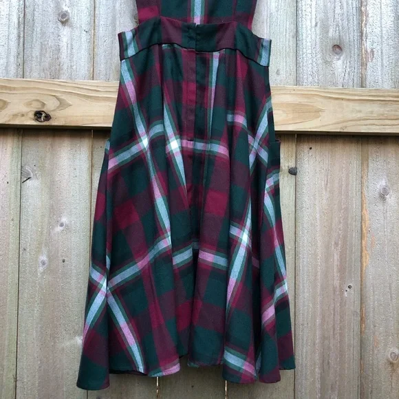 Collectif Kayden Festive Check Dungaree Dress Size XS Red Green Plaid Pinafore - Picture 9 of 14